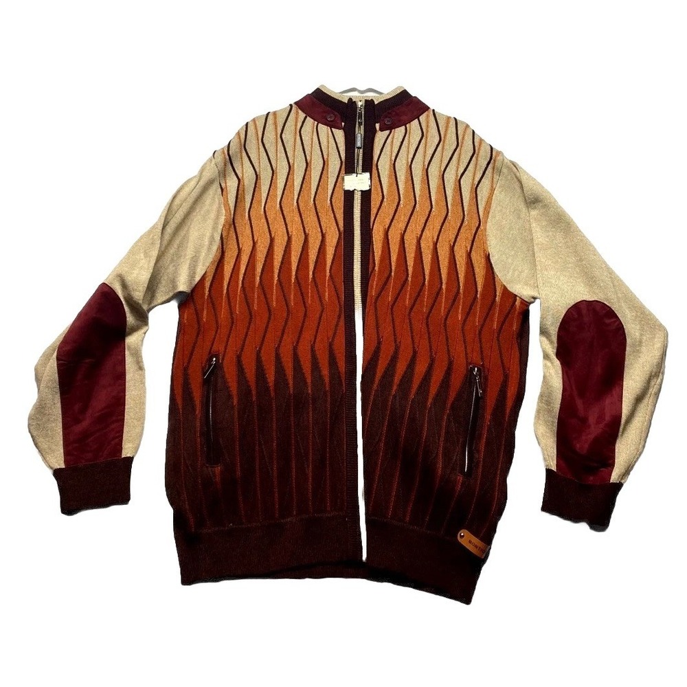 Montique Sweater Mens 2XL Chestnut Elbow Patch Outdoor Dressy Classic Full Zip